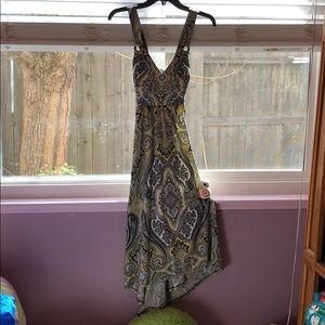 Barely Worn,Long, Yellow and Black Patterned Dress
